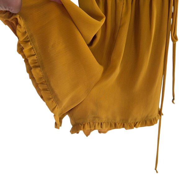 WAYF Long Sleeve Mustard Romper ruffle hem open back‎ size XS - Picture 11 of 11
